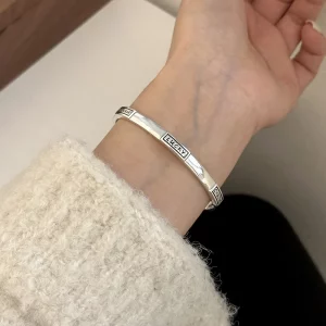 100% Solid 925 Sterling Silver Hiphop Thick Lukey Letters Bracelet for Women Men Vintage Handmade Hasp Bracelet Birthday Gift