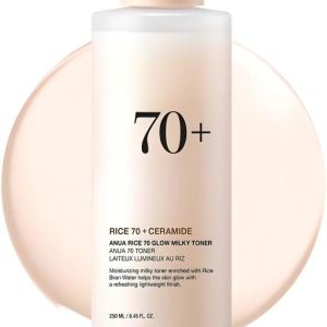 Rice 70 Glow Milky Toner, for Glass Skin, Rice Water, Niacinamide, Ceramides, Panthenol, Fragrance-Free, Non comedogenic, Fungal Acne Safe, Korean Skin Care, 250ml/8.45fl.oz.